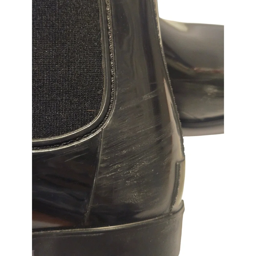 Sam Edelman Tinsley Women Black Glossy Chelsea Rain Boots Size 9 Waterproof